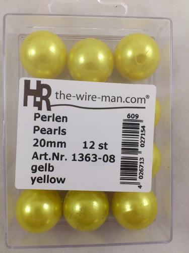 Perles jaune 20 mm. 12 p.